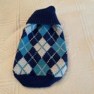 Blue/white argyle turtleneck knit dog sweater vest size XS